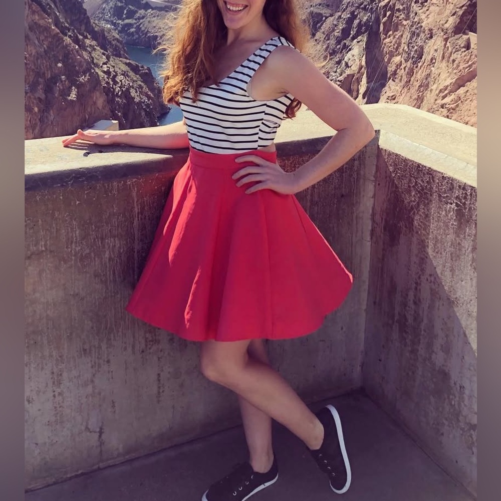 Stripe and coral dress